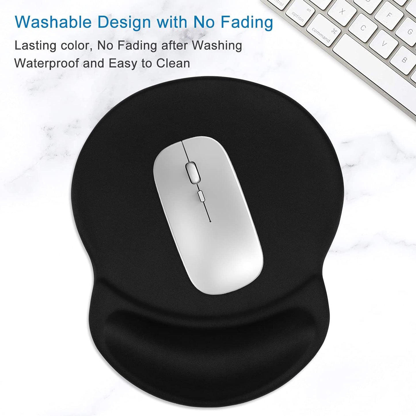 Mouse Pad, Ergonomic Mouse Pad with Gel Wrist Rest Support, Gaming Mouse Pad with Lycra Cloth, Non-Slip PU Base for Computer, Laptop, PC, Home, Office & Travel, Black