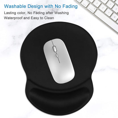 Mouse Pad, Ergonomic Mouse Pad with Gel Wrist Rest Support, Gaming Mouse Pad with Lycra Cloth, Non-Slip PU Base for Computer, Laptop, PC, Home, Office & Travel, Black