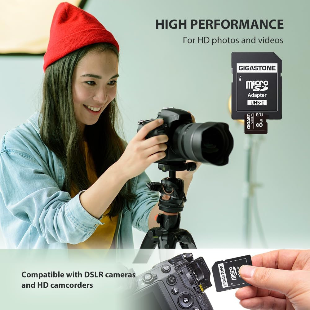 8GB 20-Pack Micro SD Card, Full HD Video, Surveillance Security Cam Action Camera Drone, 80Mb/S Micro SDHC Class 10, with Adapters
